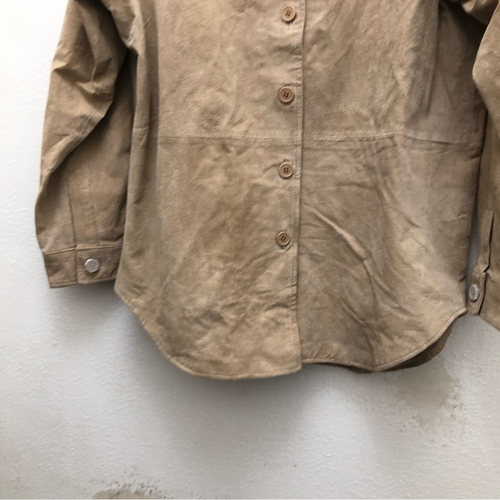 Bagatelle Leather Button Down Shirt Women's Size M Tan - Picture 4 of 12